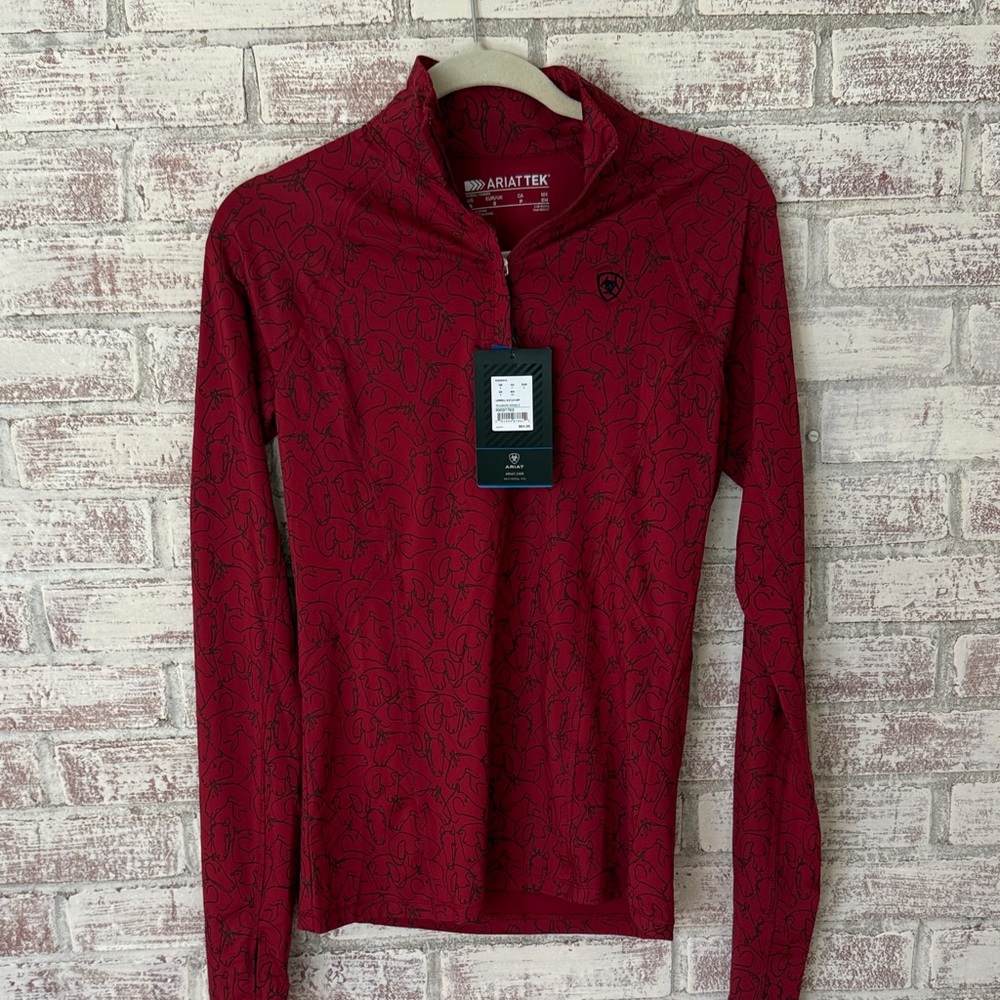 Ariat Red Allover Line-Print Quarter Zip Pullover